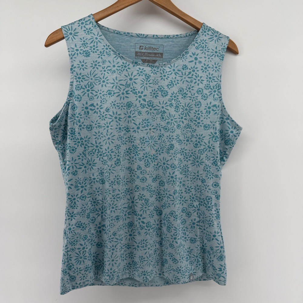 Killtec All Terrain Womens Tank Top Blue Teal Floral Daisy Print Activewear Sz 8